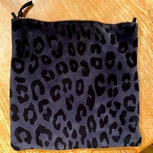 Clare V Black Leopard Velvet Zip Pouch
